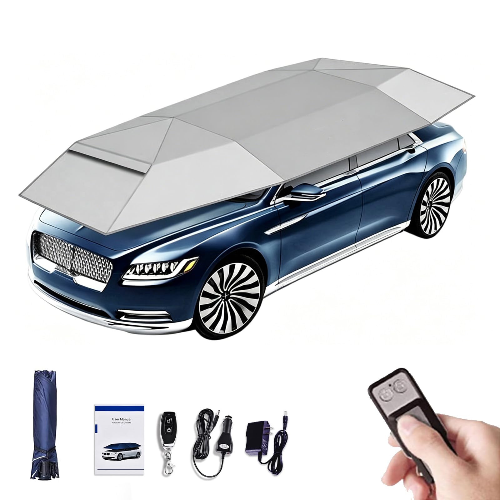 RUODATONLY Car Awning & Outdoor Sunshade Umbrella,Folding Movable Canopy with Remote Control,4.6/5.2M Automatic Car Cover,Removable Battery, Shade from sunlight, rain, fallen leaves 4.6M-Grey