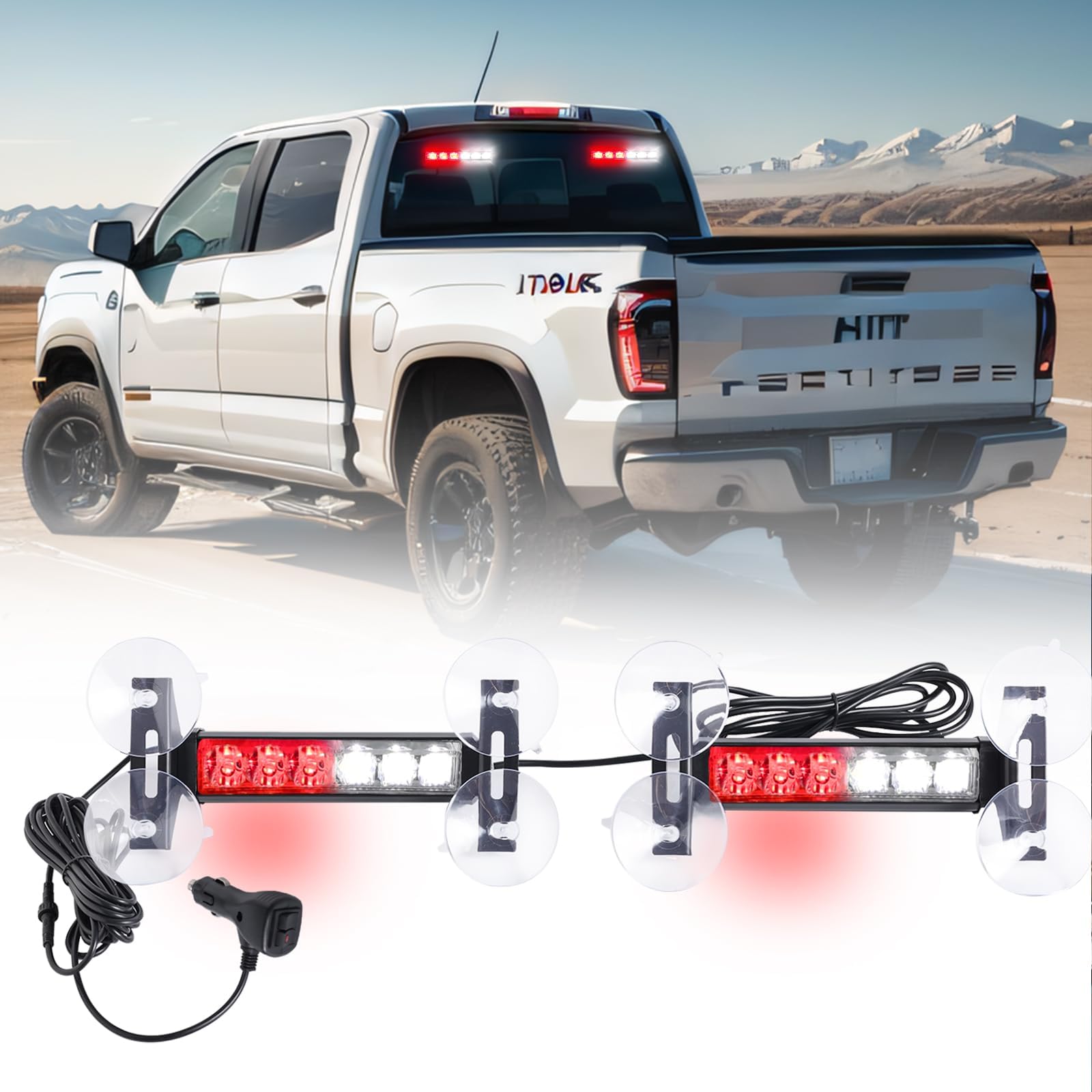 2X 6.1 inch Emergency Strobe Lights Red White 12 LED Hazard Warning Flashing Safety Front/Rear Windshield Deck Split Lights Grille for Volunteer Firefighter Vehicles POV Trucks