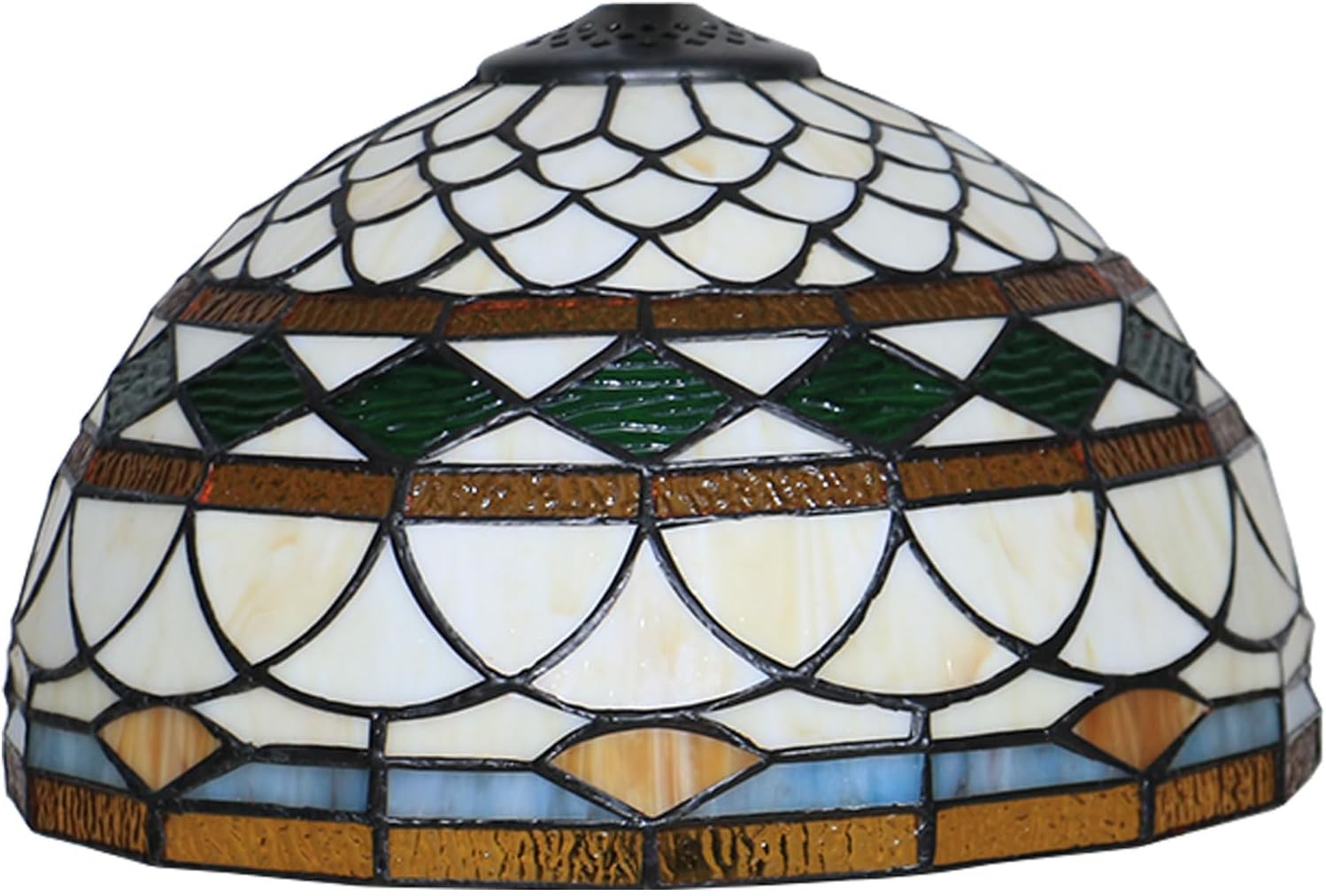 Tiffany Lamp Shade 12 Inch Wide Accessories Replacement Only Victorian Stained Glass Lampshades Vintage Cream Green Amber Light Cover for Table Lamp Pendant Light Ceiling Fixture