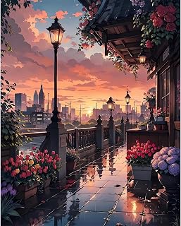 City View Paint by The Numbers for Adults,Oil Paint by Numbers for Adults Streetscape,Painting by Numbers Sunset,DIY Acrylic Paint by Number on Canvas,Creative Home Wall Decor Gifts 16x20inch