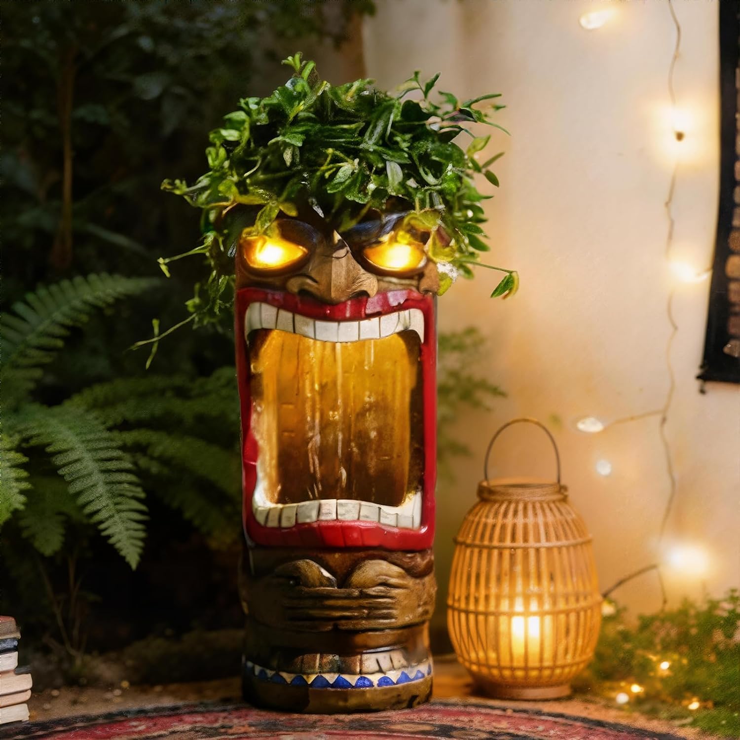 Sunlinua 31H Modern Tiki Water Fountain with LED Light Garden Cascading Waterfall Feature for Indoor or Outdoor Cascading Waterfall for Relaxing Garden Patio Backyard Deck Porch or Bar