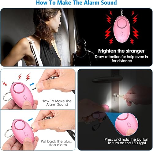 Miniatura 2 de Juego de llaveros de seguridad para mujer, con alarmas personales, abridor de botellas, pompones, espejo, silbato, cuerda de cuentas, bolsa de