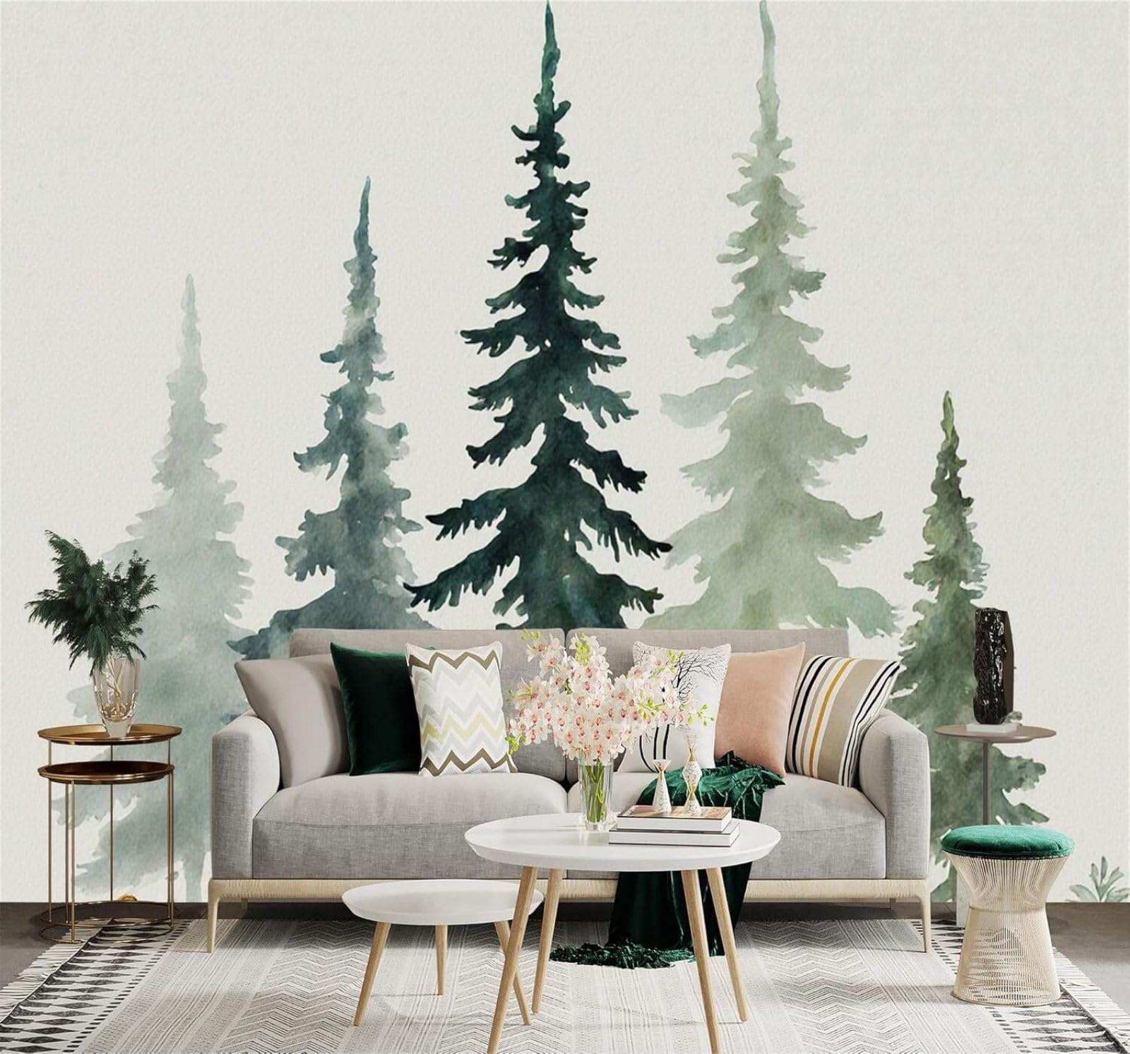 Papier peint forêt verdoyante aquarelle paysage art 3D déco chambre coucher 250x170