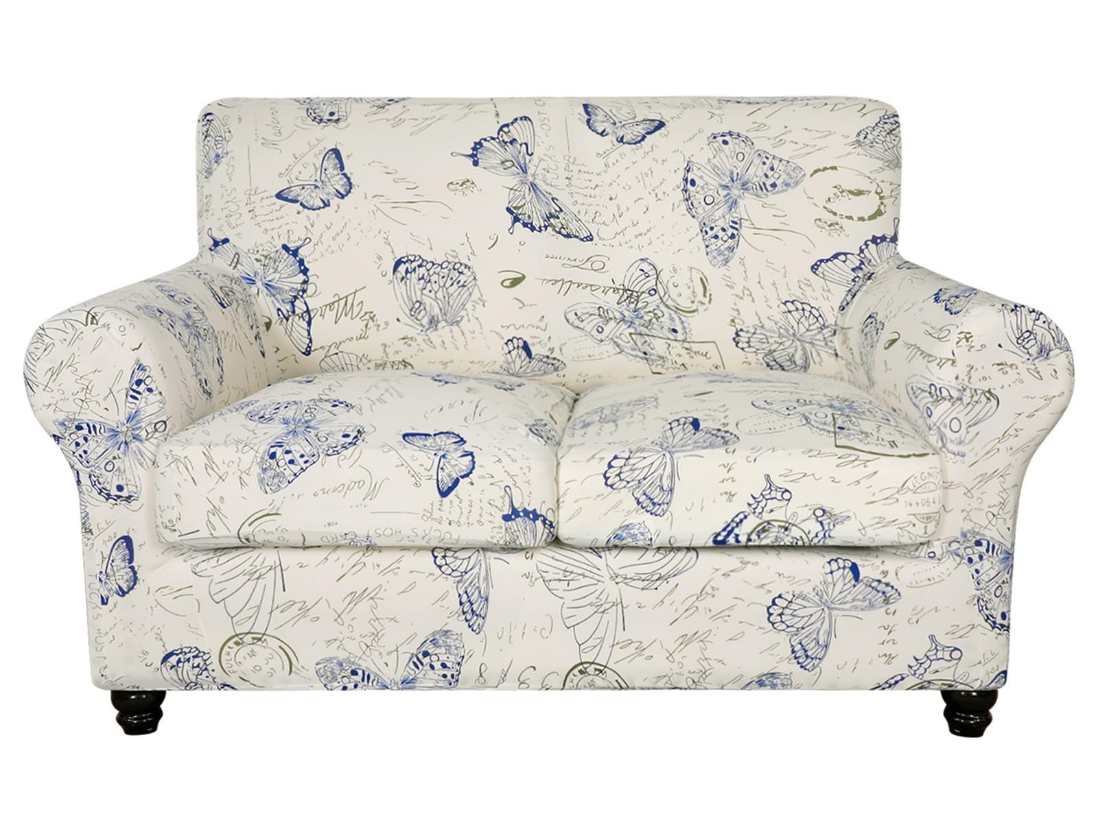 SearchI Stretch Sofa Cover, Butterfly Pattern, Loveseat, 3-Piece (1 Base + 2 Cushion Covers), 92% Polyester 8% Spandex