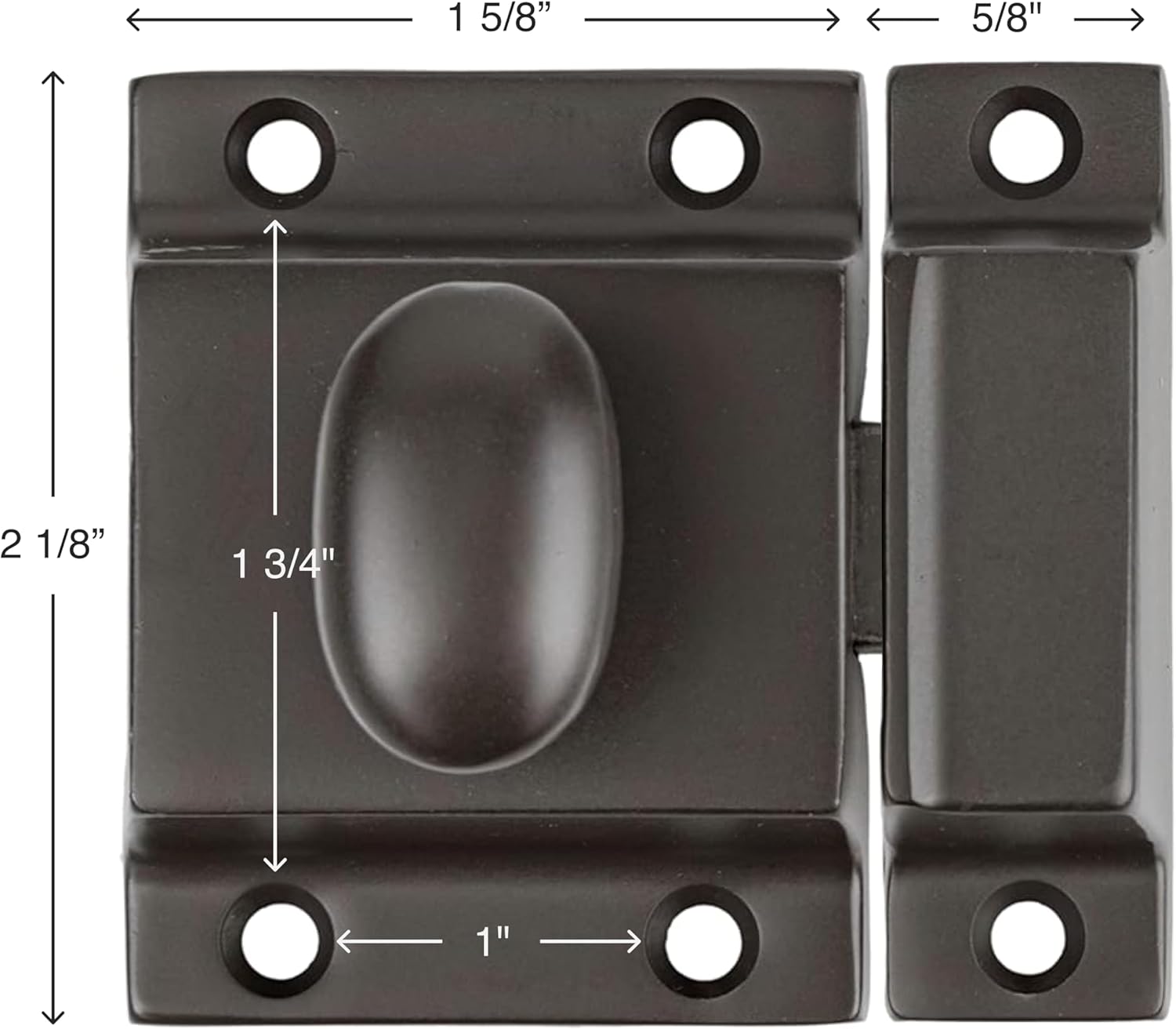 Large Heavy Duty Oil Rubbed Bronze Cabinet Door Latch - 2-1/8" × 2-1/4" - Spring Loaded Cupboard Door Latch with Oval Turn - Vintage Cabinet Hardware | UA-102-LOB