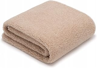 Couverture en Laine Mérinos 240x200 cm – Plaid en 100% Laine Mérinos, Motif Beige Effet Teddy – Grammage 500 g/m² – Respirante et Durable