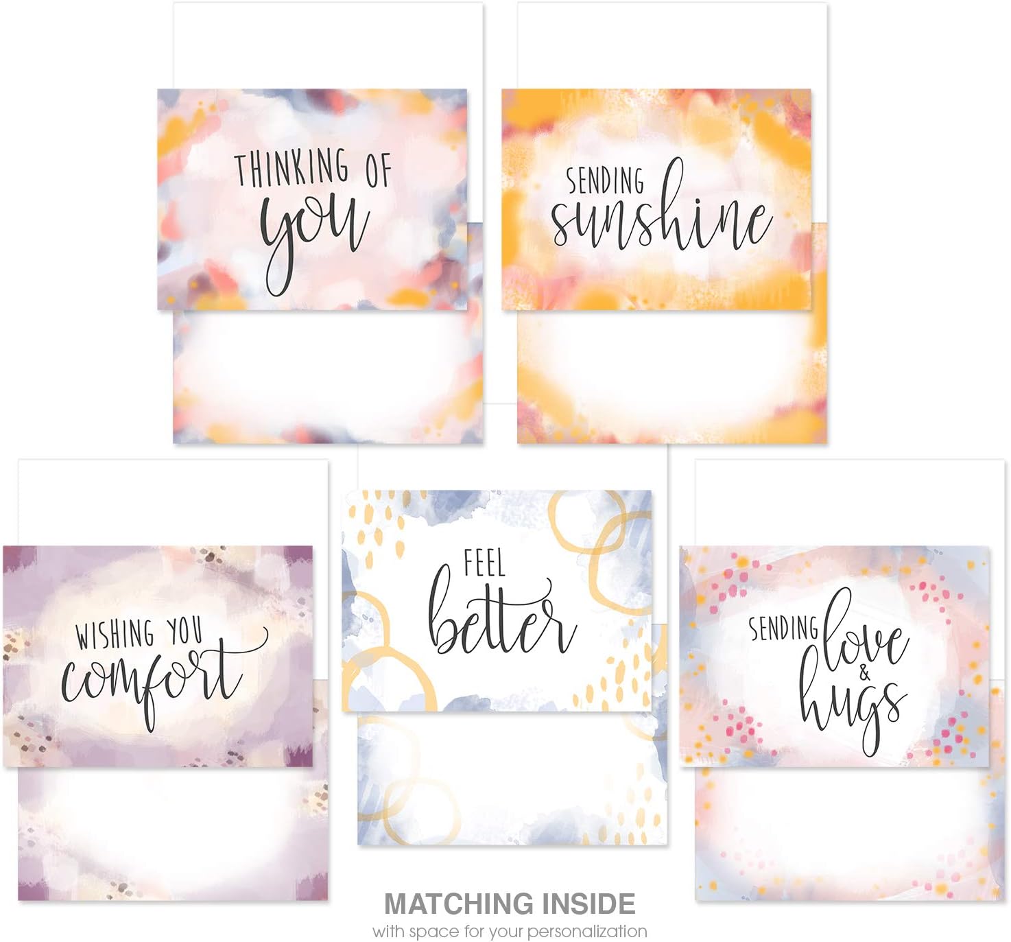 Canopy Street Simple Sentiments Greeting Cards / 25 Encouragement Card Pack With White Envelopes / 5 Thoughtful Designs / 5" x 7" Sympathy Thinking Of You Cards