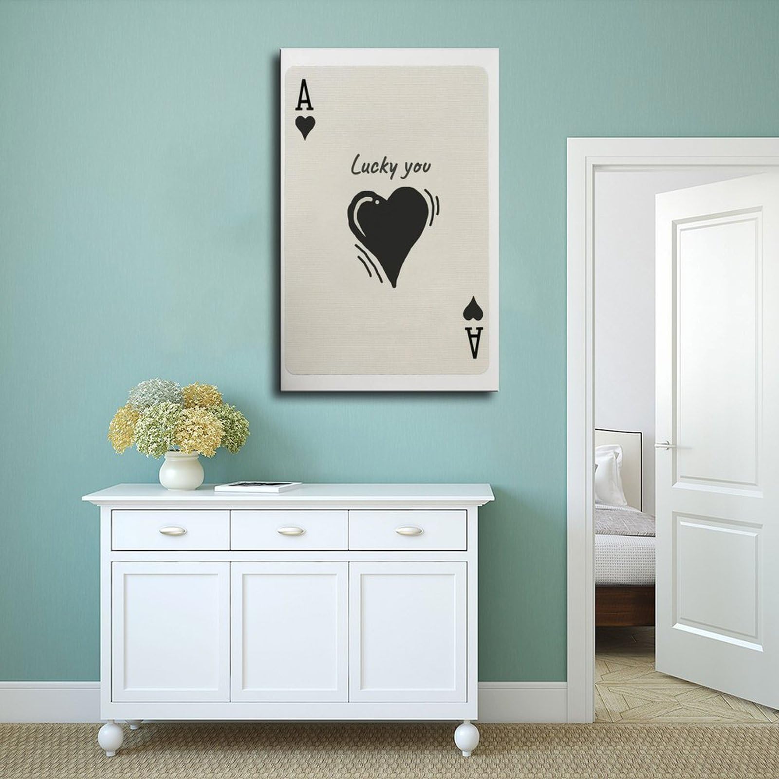 JCFOAS Stampa artistica da parete in tela con motivo regina di cuori e carte da gioco, decorazione per la stanza, decorazione per soggiorno e camera da letto, bar, 30,5 x 40,6 cm