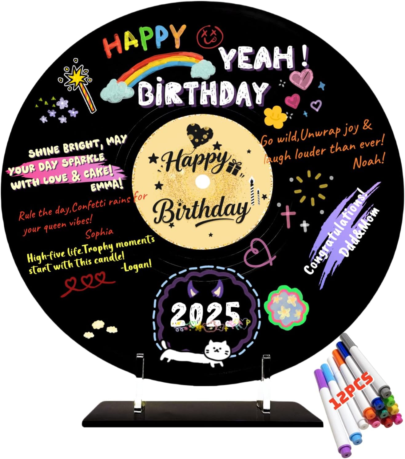 ReeGii Vinyl Record Guest Book for Birthday Decorations - Large 11.6"x11.6" Birthday （Two Styles）