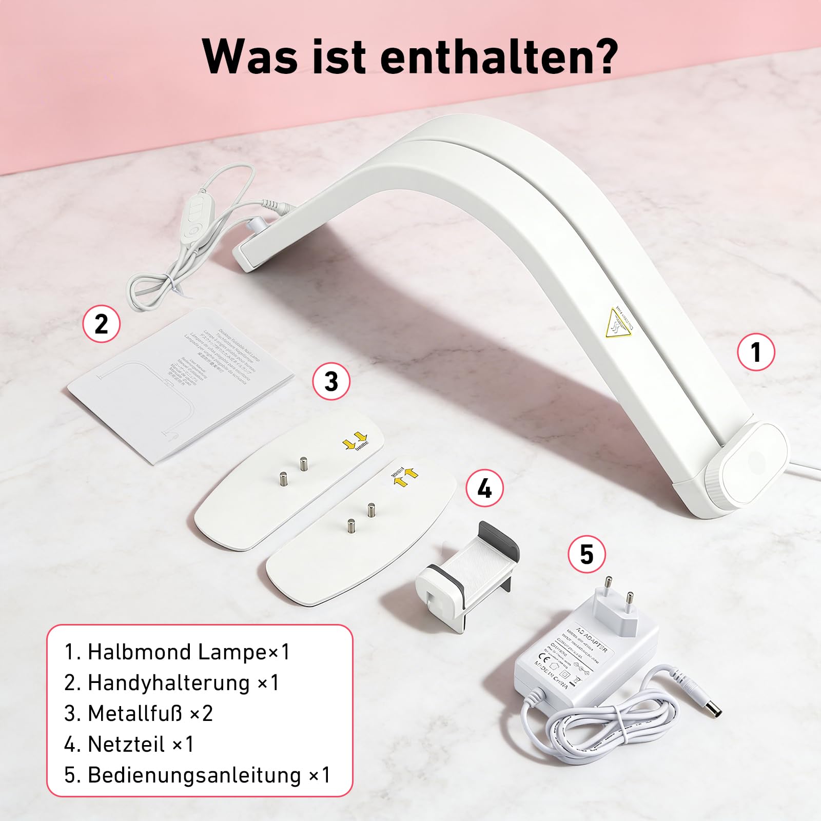 Halbmond Lampe Desktop, 70cm/27.5" Extra Groß Faltbare LED Halbmondlampe mit Handyhalter für Nagel Schreibtisch 3 Farbmodi 10 Helligkeiten Einstellbar Nageltisch Lampe für Schönheit, Wimpern, Tattoo