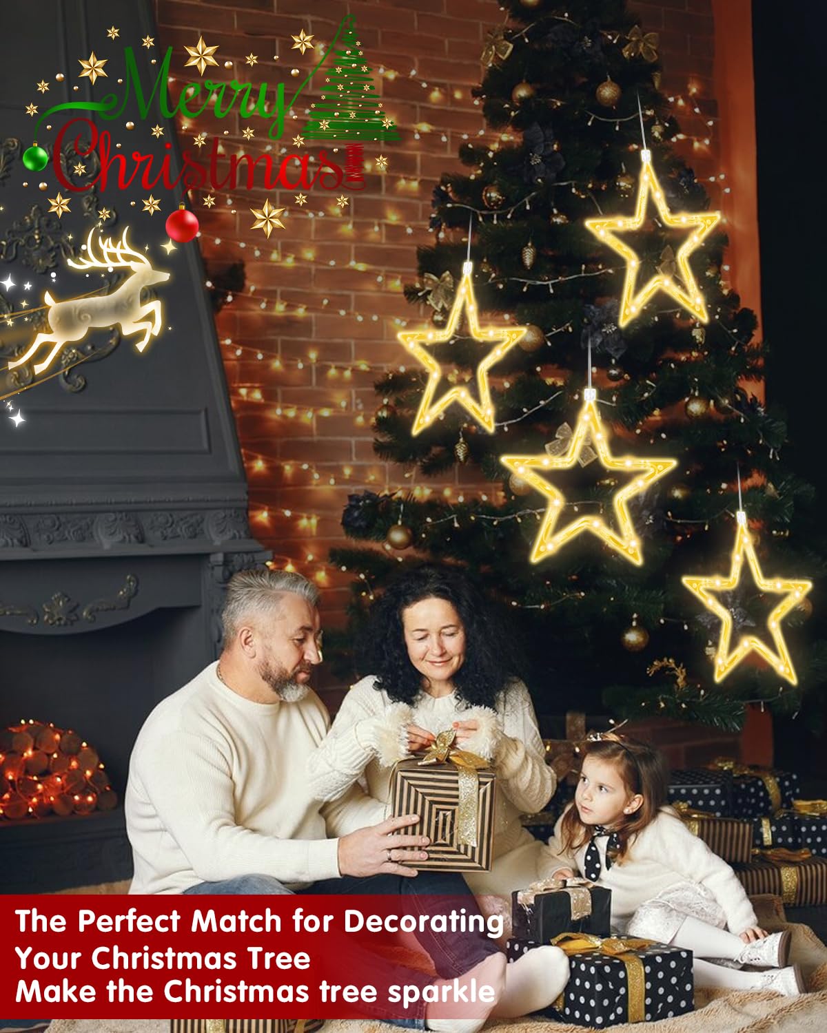 Led-sterren, kerstverlichting, 2 stuks, kerstster, lichtketting met