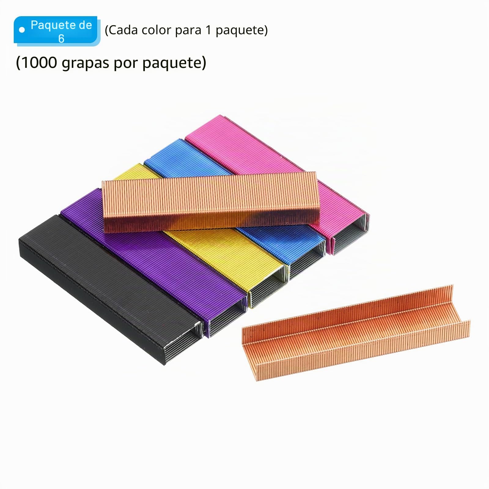 PATIKIL Grapas para Grapadora 6 (1000 uds por Uds) 26/6 Estándar 1/4" Longitud Atascos Libre Negro/Rosa Oro/Amarillo/Rosa Rojo/Púrpura/Azul