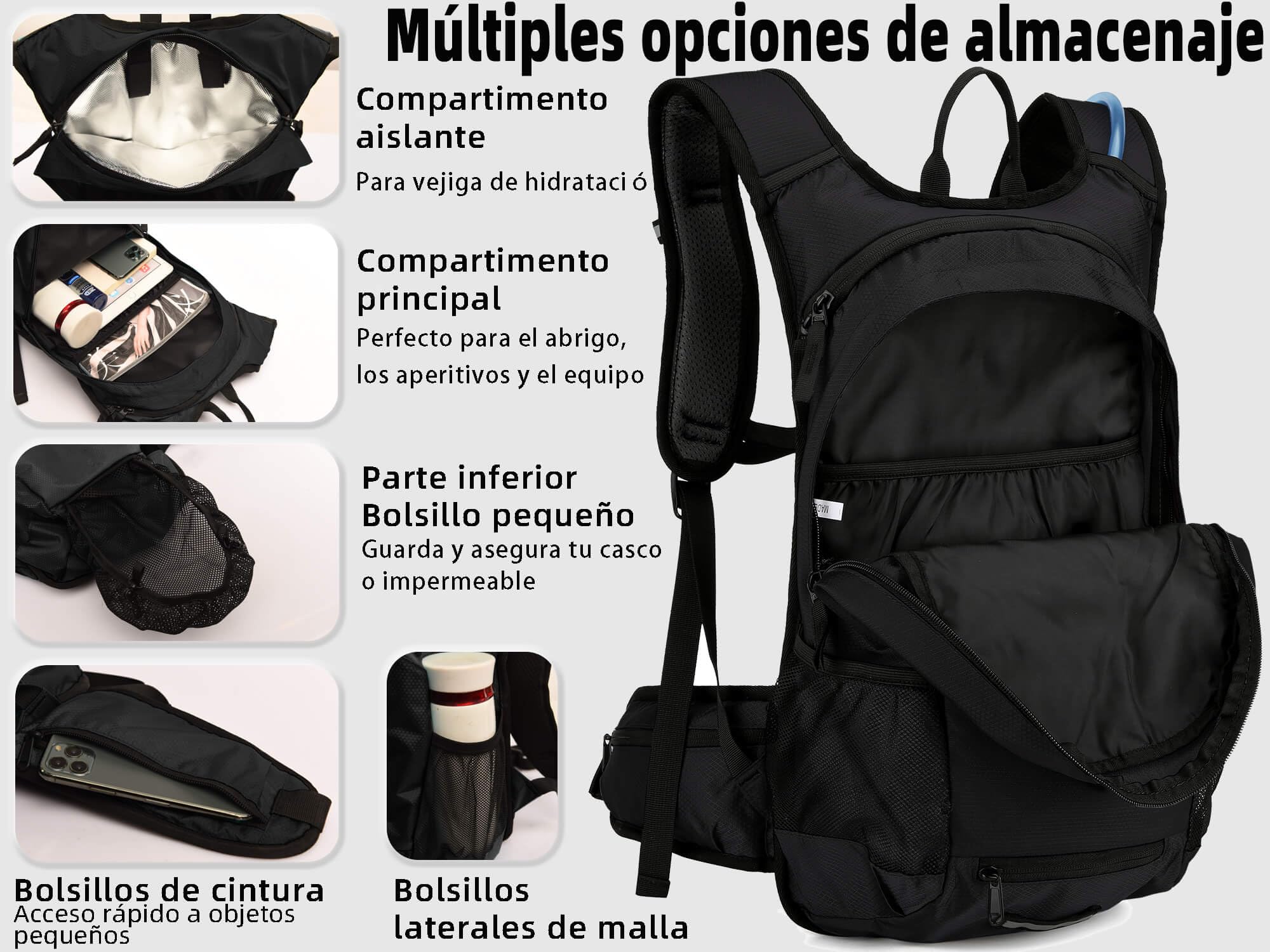 Mochila de hidratación con Bolsa de Agua 2L, Mochila vejiga de Agua térmico para Bicicleta Montaña, Ciclismo, Esquí, Senderismo, Ligero Bolsa de Deportes