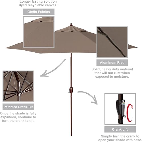 Vista 42 de Sombrilla California Umbrella de 9 pies, de olefina, con inclinación automática y mástil de aluminio bañado en bronce, Rojo, Rojo