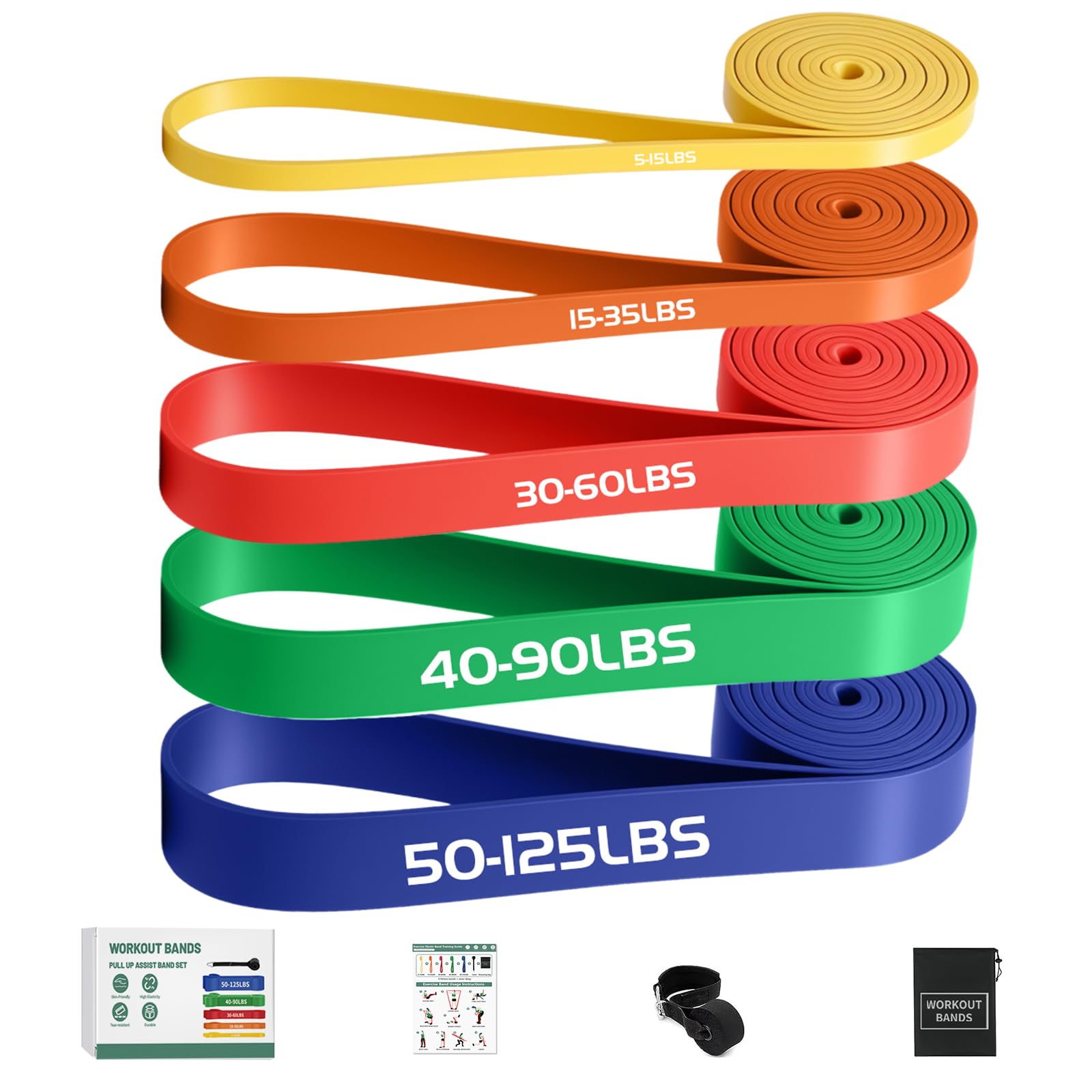 YOVKOK Elastici Fitness set di 5 Livelli di Resistenza,bande elastiche con Ancoraggio Porta,elastiche fitness,Elastici Palestra Adatte per Uomo e Donna,Stretching,Pilates,yoga