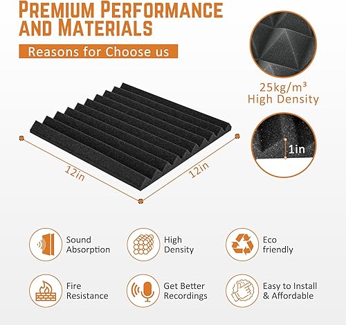 Miniatura 5 de Paneles de espuma a prueba de sonido para paredes, paquete de 12 paneles a prueba de sonido de alta densidad para paredes, paneles acústicos de 1 x