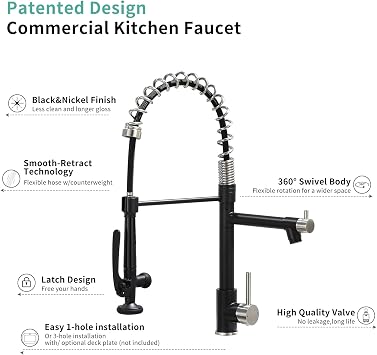 Pull Down Kitchen Faucet with Sprayer,Fapully Commercial Matte Black&Brushed Nickel Kitchen Sink Faucets