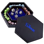 SIQUK Dice Tray with Lid Hexagon Dice Rolling Tray Dice Holder for Dice Games Like RPG, DND and Other Table Games, Blue