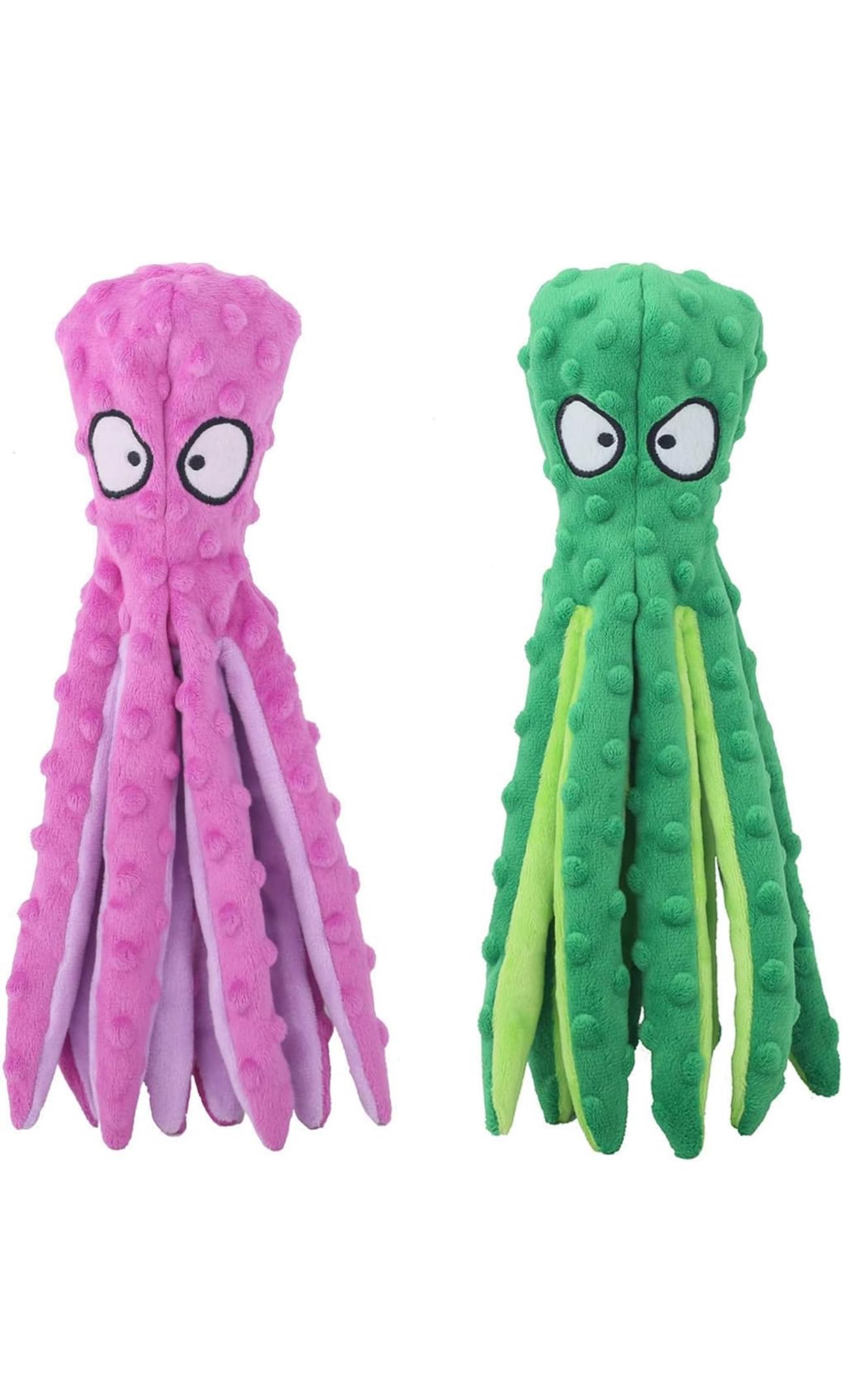 Tater's Choice Octopus Squeaky Toys, 2 Pack Assorted Colors, Soft Plush Octopus with Crinkly Sound for Dogs, Dog Toys to Keep Them Busy (Green+Pink)