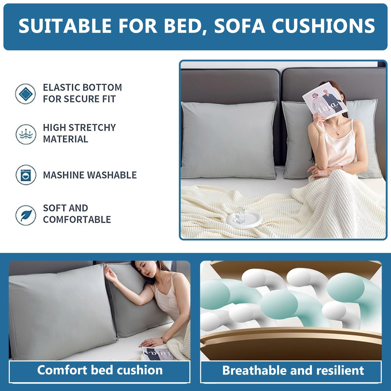 Cuscino Da Lettura 80×50×15 Cm Per Letto E Divano – Supporto Lombare, Fodera Rimovibile, Colore 2, Confezione Da 1