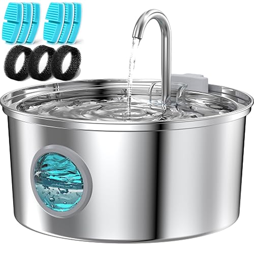 Cat Water Fountain with 6 Filters + 3 Sponge Filters: 108oz/3.2L Cat Fountain - Quiet Water Fountain Indoor Cat - Pet Water Fountain - Water Fountain - Cat Water Fountain Stainless Steel - FOFNON - Cat Water Fountain+6 Filters +3 Sponges