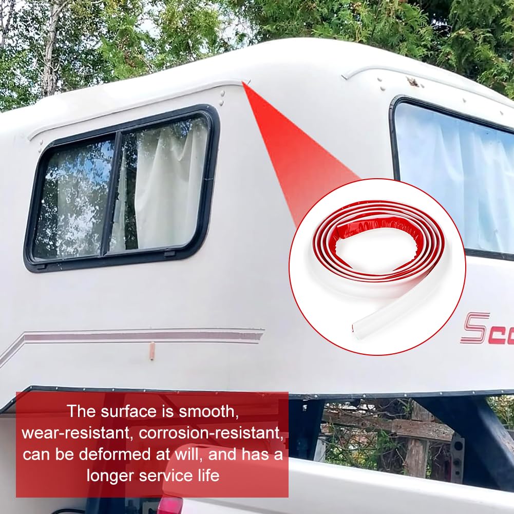 Grondaia per Camper a Forma di J, 2.5m Striscia Antipioggia in PVC, Deviatore a Forma di J, Gocciolatoio in gomma, Con Supporto Autoadesivo per Veicoli, Camion, Camper, Barche (Bianco)