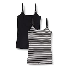 Amazon Essentials Women's Maternity Nursing Friendly Camisole with Adjustable Straps and Built-in Shelf Bra, Pack of 2
