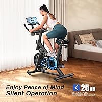Vista 3 de MERACH Exercise Bike, Brake Pad Stationary Bike with Exclusive App, Low Noise Indoor Cycling Bike with 300lbs Weight Capacity, Tablet Mount and