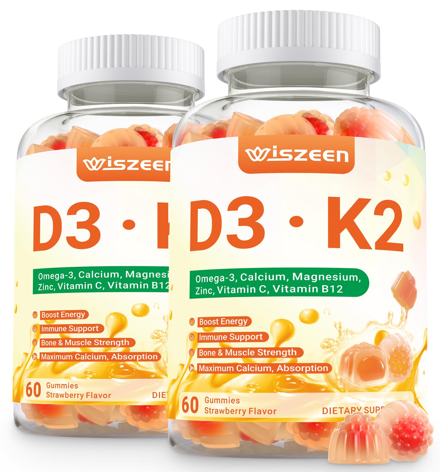 Vitamin D3 K2 Gummies, Vitamin D3 10000 IU & K2 (MK-7) 200 mcg