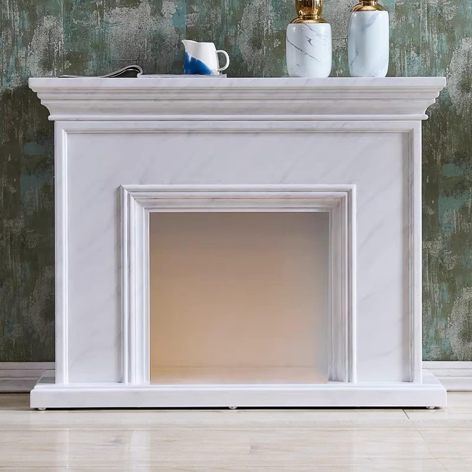 Mensole del camino Cornice for camino in finto marmo bianco for classica decorativa in legno Decorazioni per la casa(Piccolo)