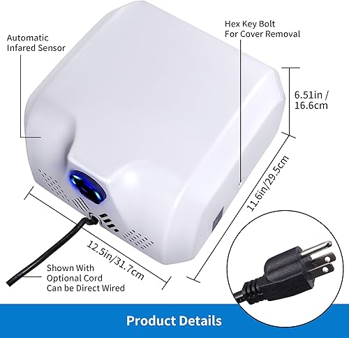 Miniatura 4 de Goetland El secador de manos comercial del acero inoxidable 1800w automático de alta velocidad embotado pulido