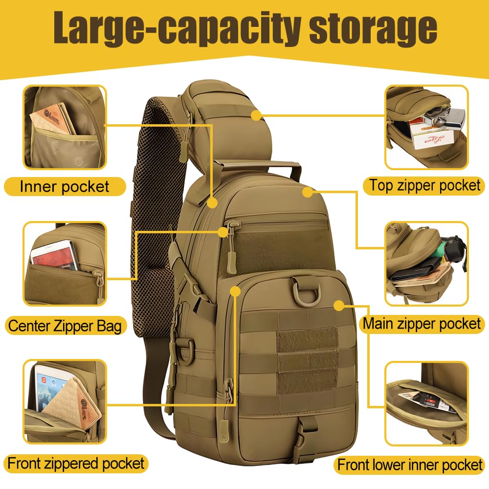 MiOYOOW Borsa a Tracolla per Ciclismo, Multifunzionale Portatile Borsello Petto Capacità, Zaino Tattica con 3 Metodi di Trasporto, per Campeggio, Ciclismo, Escursione, Hiking Sport