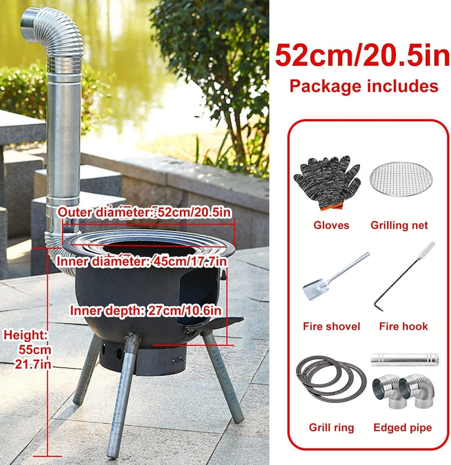 Abertura Leña Ampliada, Extraíble Y Fácil De Transportar, Estufa De Leña for Acampar, Estufa De Leña Portátil, for Acampar Al Aire Libre, Calefacción De Tiendas, con Accesorios De Montaje(43cm/17in)