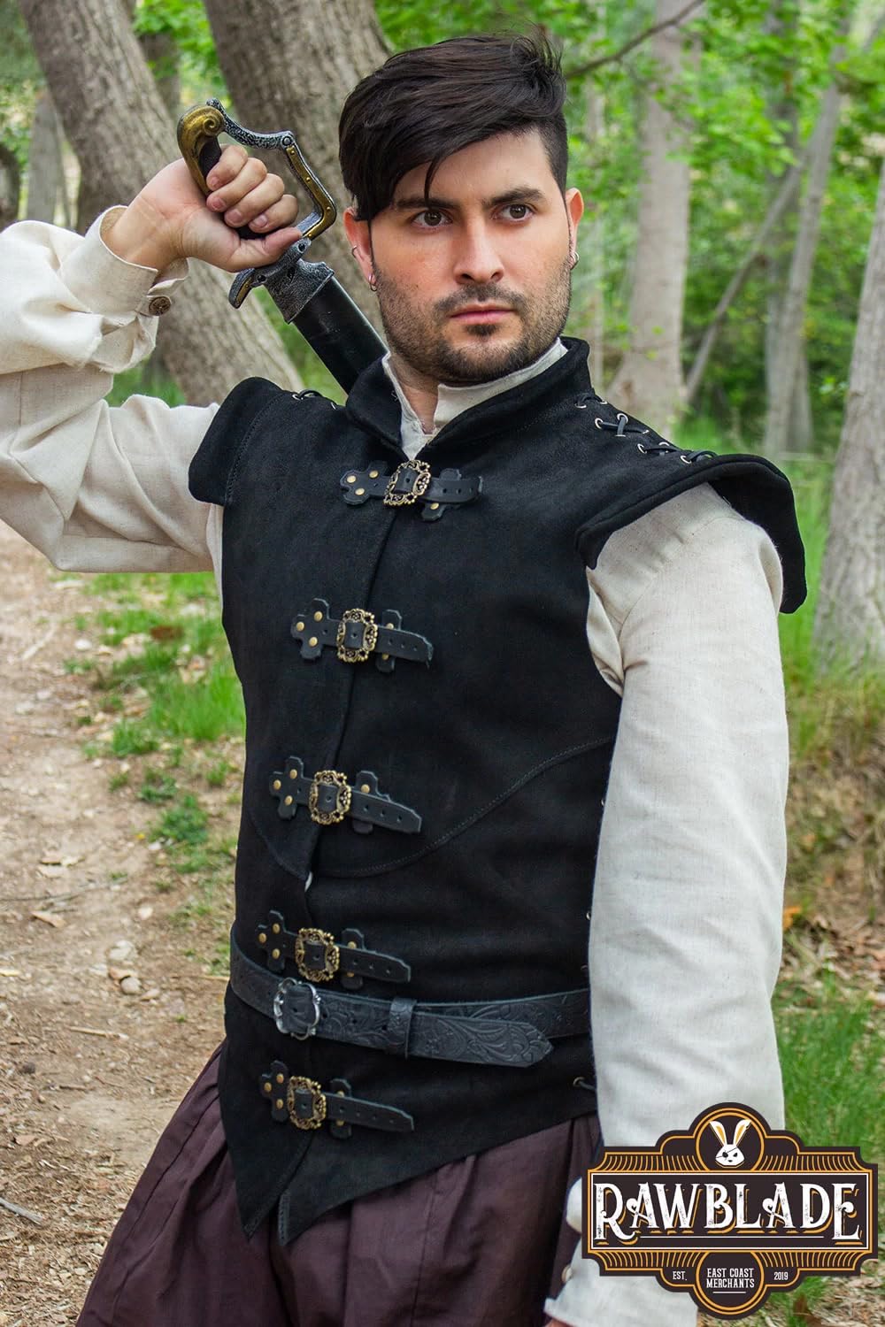 Diego Jerkin medieval de cuero dividido para hombre, túnica de cuero y chaleco de armadura, disfraz de pirata renacentista, chaleco sin mangas para feria y cosplay