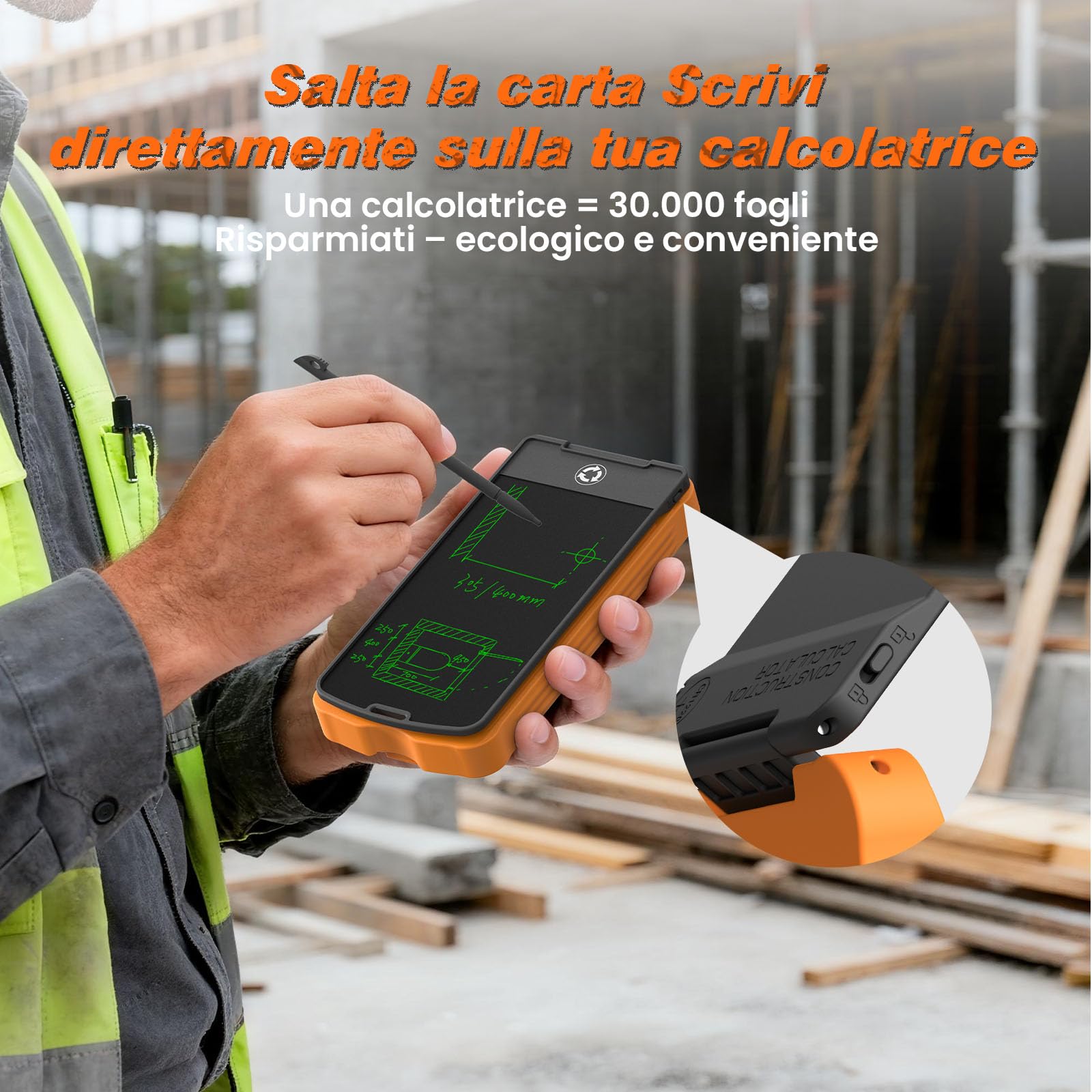 Calcolatore da Costruzione con Tavoletta per Scrittura Industriale e Scientifica ROATEE - Calcolatore per Ingegneri per Appaltatore, Calcolatori da Tasca Pollici-Piedi-Frazione per Carpentiere