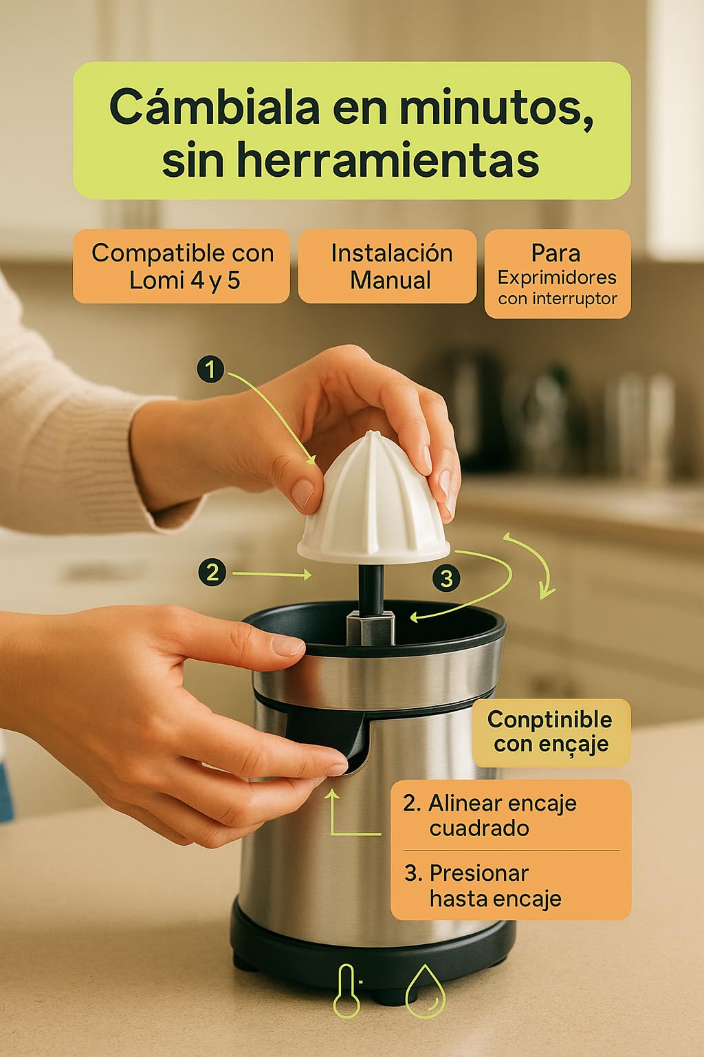 Lomi Ojiva Piña Exprimidor Grande 80mm Repuesto Compatible Modelos 4 5 Accesorio Técnico Exprimidores Manuales