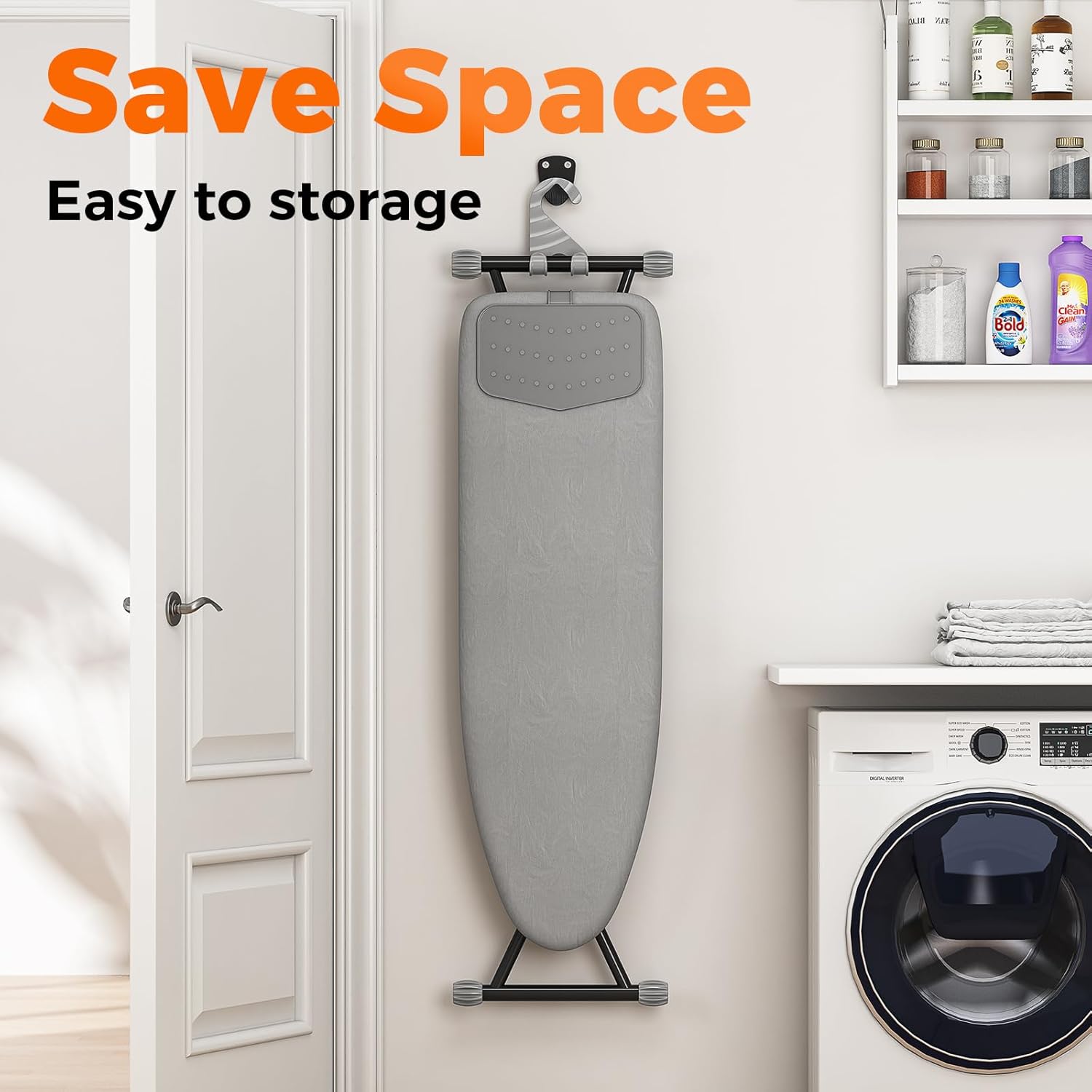 APEXCHASER Ironing Board, Compact Iron Board with Silicon Mat, Foldable Ironing Board with Heat Resistant Cover, 7 Height Adjustable, Space Saver Iron Board,13x43 Solid Grey