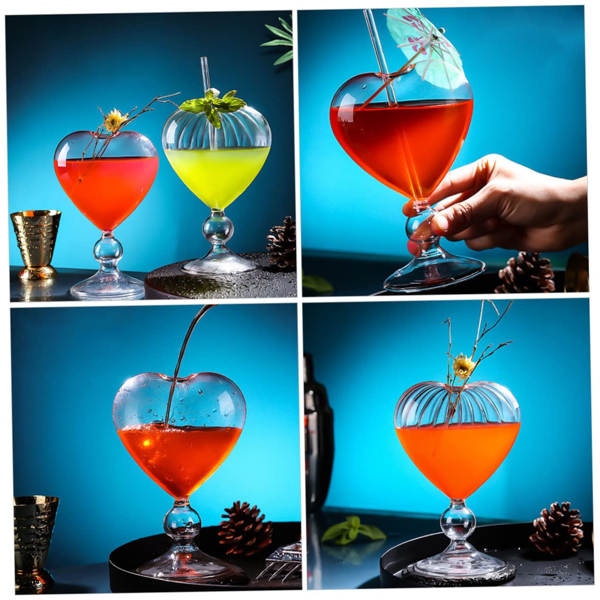 PLAFOPE Heart-Shaped Cocktail Glasses Set 2 Pcs 7.1Oz Romantic Wine Goblets for Home Bar Parties Weddings Unique Glassware - Image 2