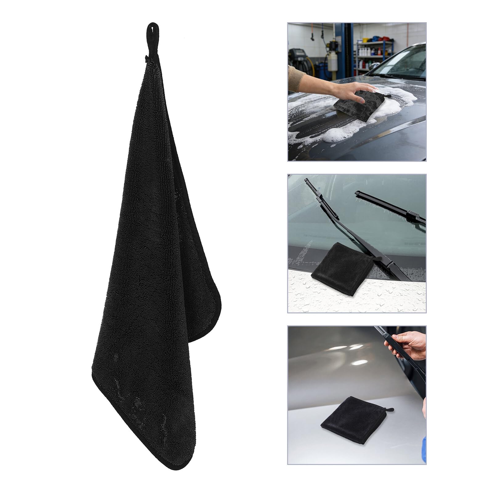 5 Paños de Microfibra para Limpiar Coches Reutilizables, Toallas de Secado Absorbentes de Doble Cara 600g/m² Color Gris Oscuro Borde Negro, Paños para Mantenimiento y