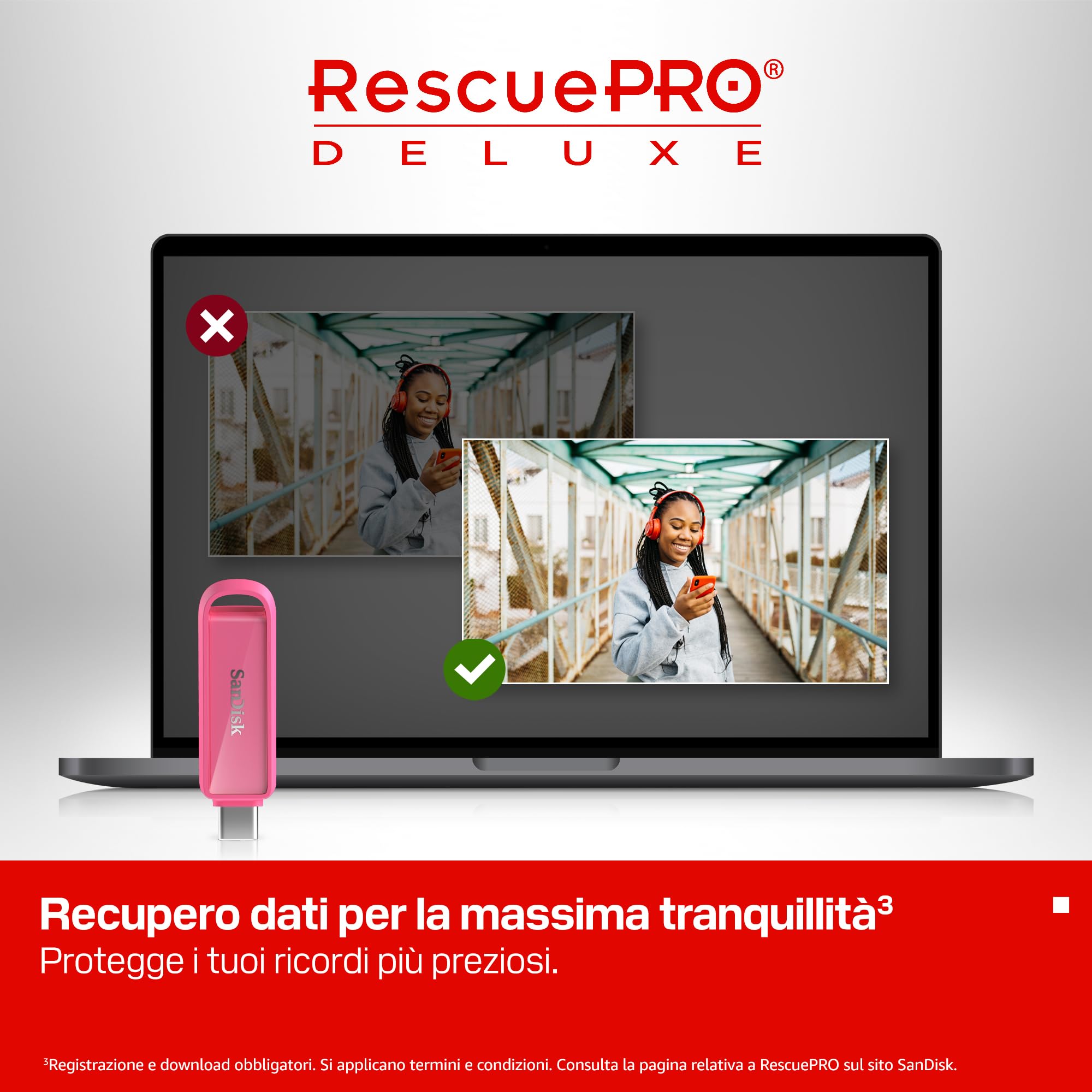 SANDISK Unità per telefono con USB Type-C 1 TB (per smartphone, tablet e computer, velocità fino a 150 MB/s, backup automatic, recupero dati) - Seastar Pink