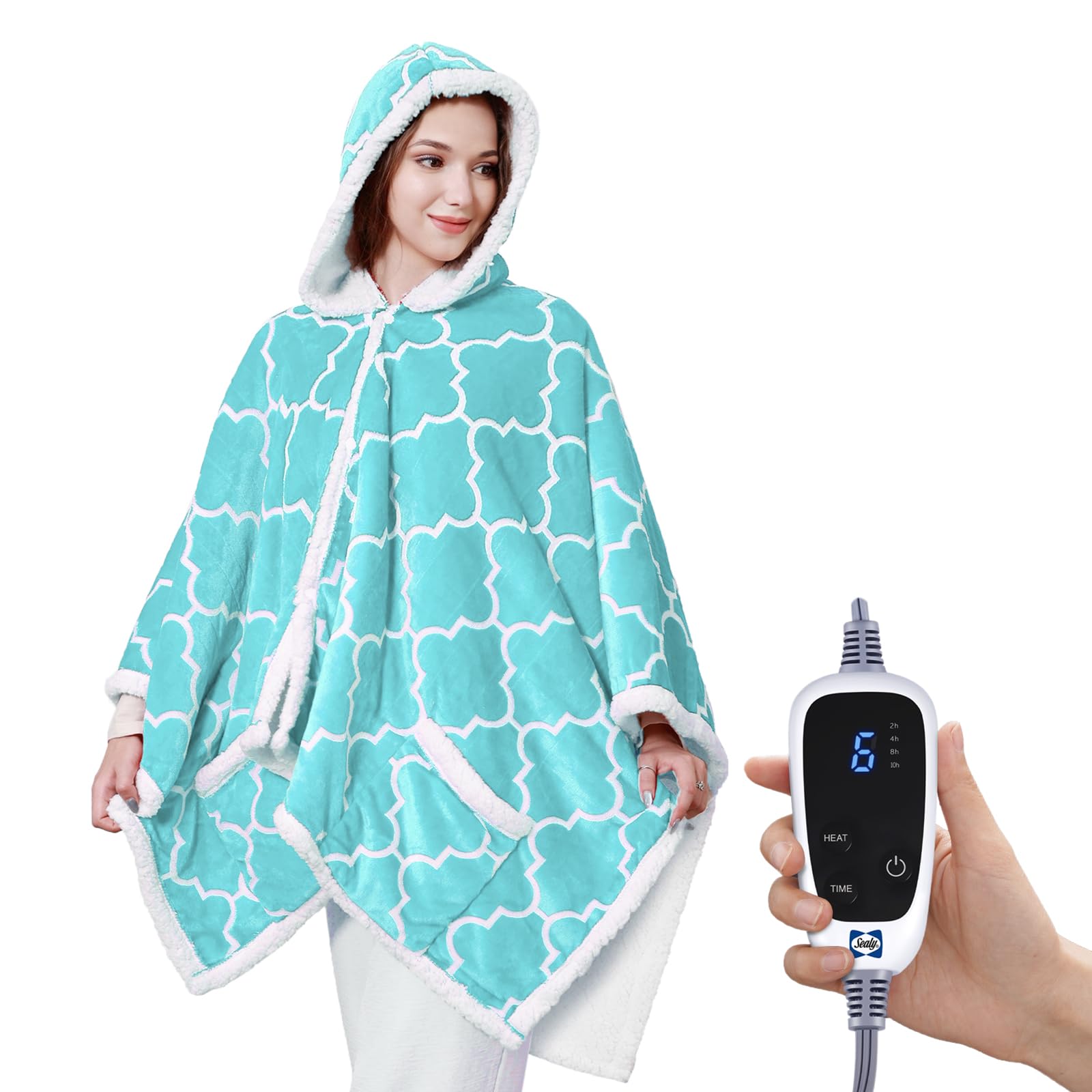 Amazon.com: Sealy Wearable Heated Throw Blanket, Flannel & Sherpa