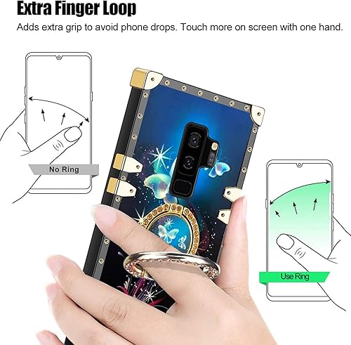 Miniatura 8 de Funda cuadrada compatible con Galaxy S9 Plus, decoración de lujo verde y dorada para Samsung S9 Plus, para niñas y mujeres, con soporte de anillo,