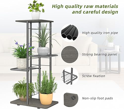 Miniatura 4 de Simple Trending Soporte para plantas para interiores y exteriores, impermeable, 4 niveles, 5 macetas, de metal resistente, soporte para flores alto