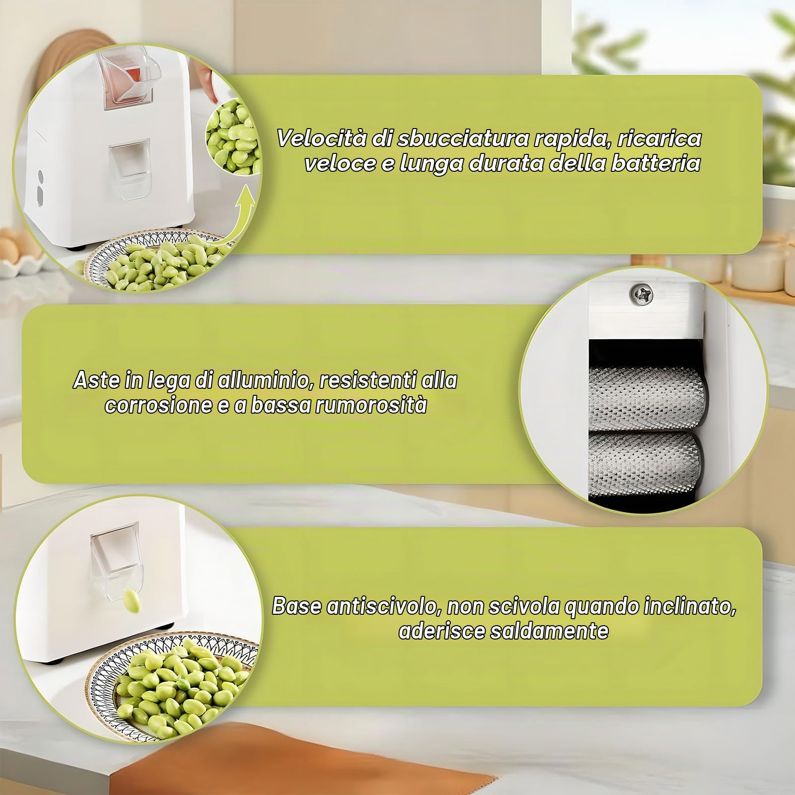 Sgusciatrice elettrica per piselli, sbucciatrice automatica ricaricabile tramite USB per piselli, fave edamame, sgusciatrice one-touch per la cucina domestica, facile da pulire e silenziosa