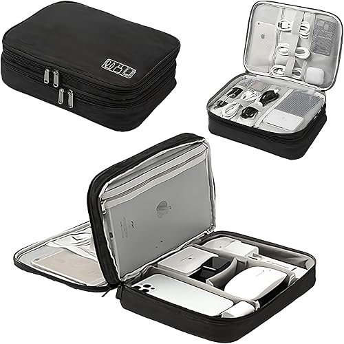 Funda organizadora de cables Bolsa de almacenamiento de viaje de doble capa para accesorios tecnológicos, electrónica, cargadores, cables, laptop y