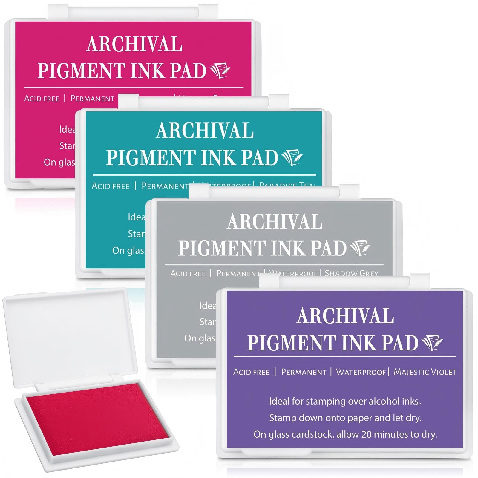 MotiMind 4 Pcs Multicolor Archival Pigment Waterproof Ink Pad for Stamp