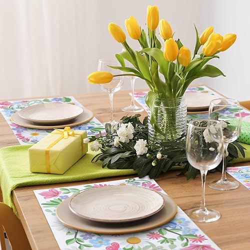 Miniatura 4 de Zonon 36 manteles individuales de papel desechables de primavera y verano a granel de 16.5 x 11.8 pulgadas, diseño de mariposas y flores en colores