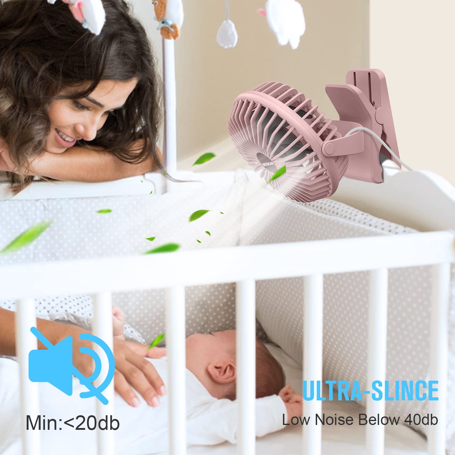 BESKAR USB Powered Clip on Fan, 6 Inch Portable Fan with Cord, 3 Speeds Strong Airflow, Small Fan with Sturdy Clamp, Quiet Personal Desk Fan & Clip Fan