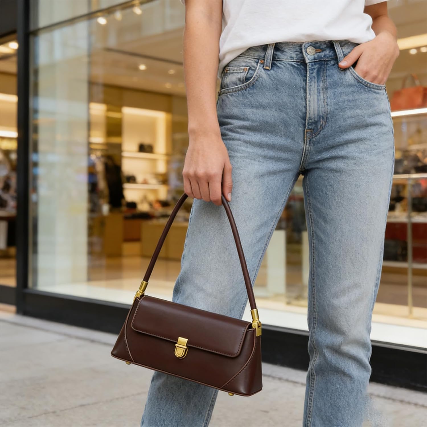 Vintage Shoulder Bags Small Purses for Women Brown Pu Leather Handbags Mini y2k Bag Shoulder Purse With Zipper - Image 3