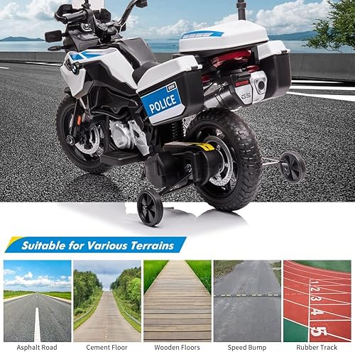 Miniatura 4 de Motocicleta de policía de 12 V, 7 Ah, con licencia BMW con 2 velocidades, faros LED, suspensión de resorte, MP3, música y 2 ruedas de entrenamiento,